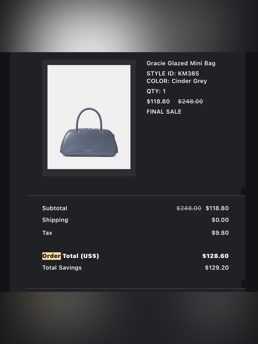 kate spade Gracie Glazed Mini Bag - Cinder Grey
